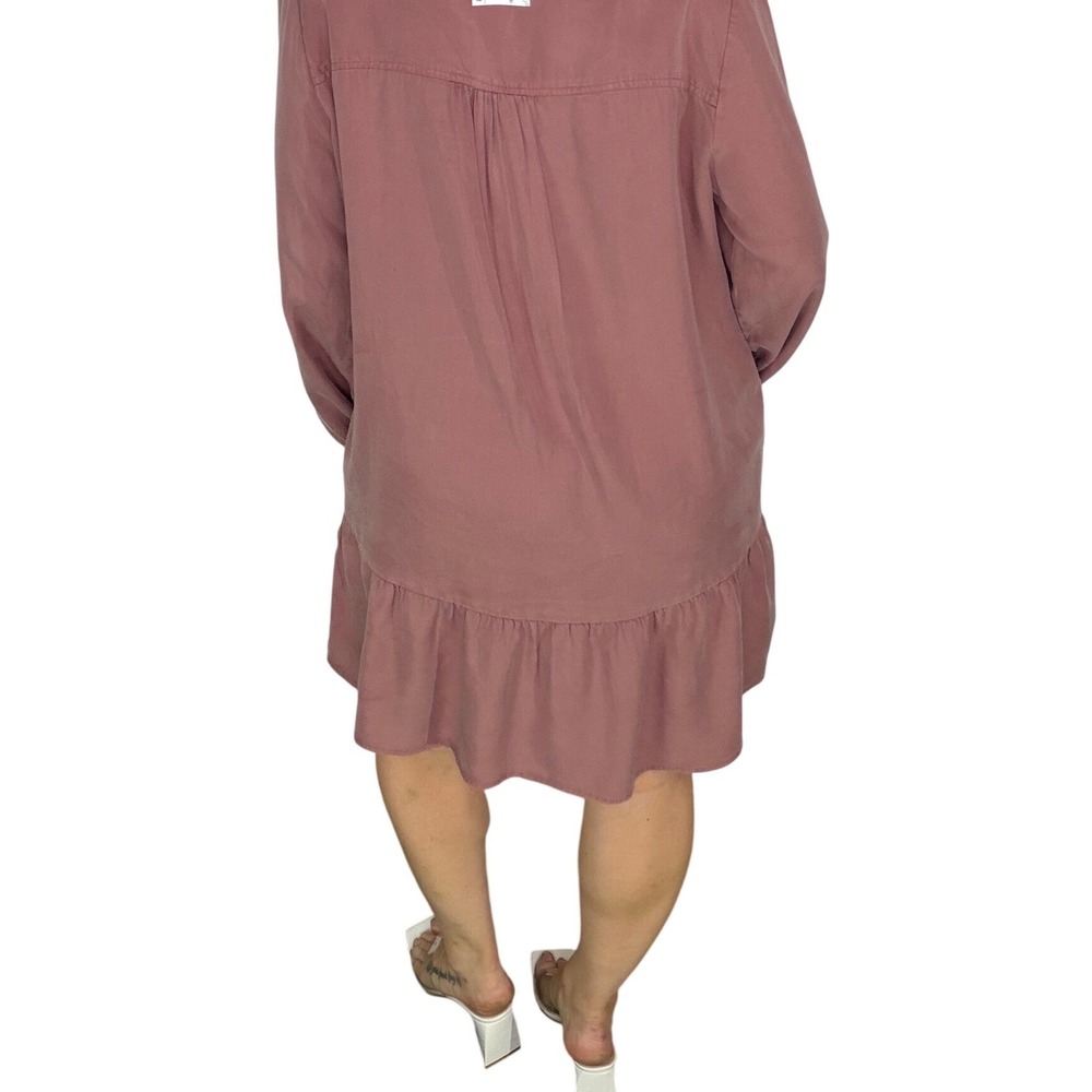 Buffalo David Bitton Ruffle Drop Waist 100% Tencel Shift Dress Midi Mauve Boho L - Picture 7 of 15